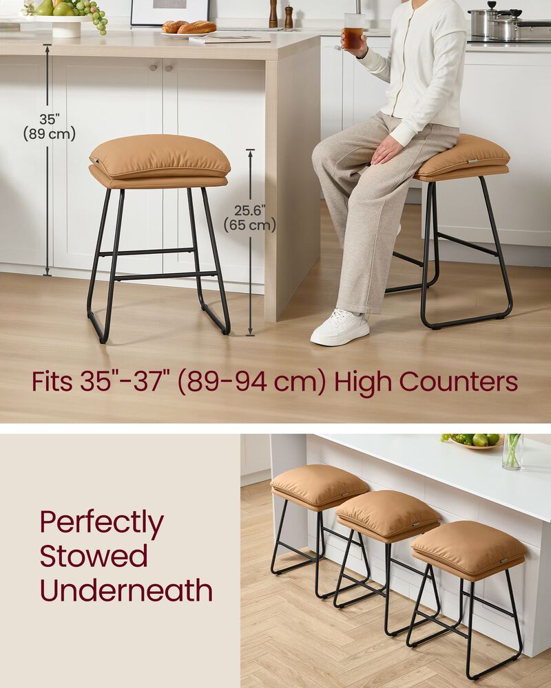 Caramel Brown Counter Stools Set of 2 Upholstered Sled Base image number 3