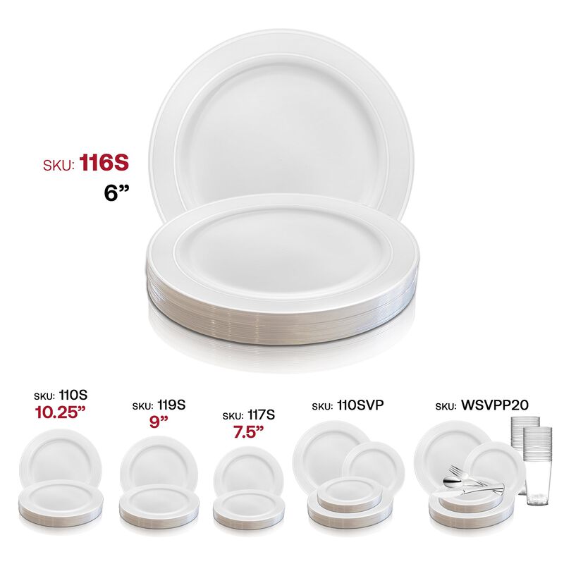 6" White with Silver Edge Rim Plastic Pastry Plates (240 plates) image number 5