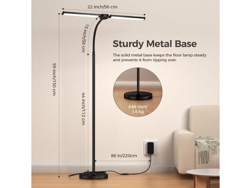 LED Floor Lamp Dual Head Adjustable Brightness Remote Control Black image number 2