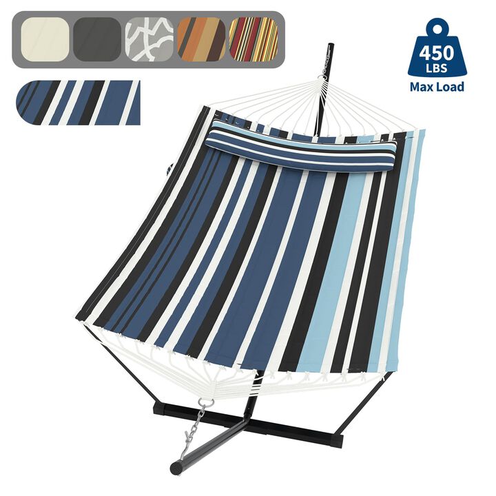 12FT Double Hammock with Stand for 2 &ndash; 450 lbs Capacity, Balance Ropes & Pillow &ndash; Heavy Duty for Patio, Garden, Beach