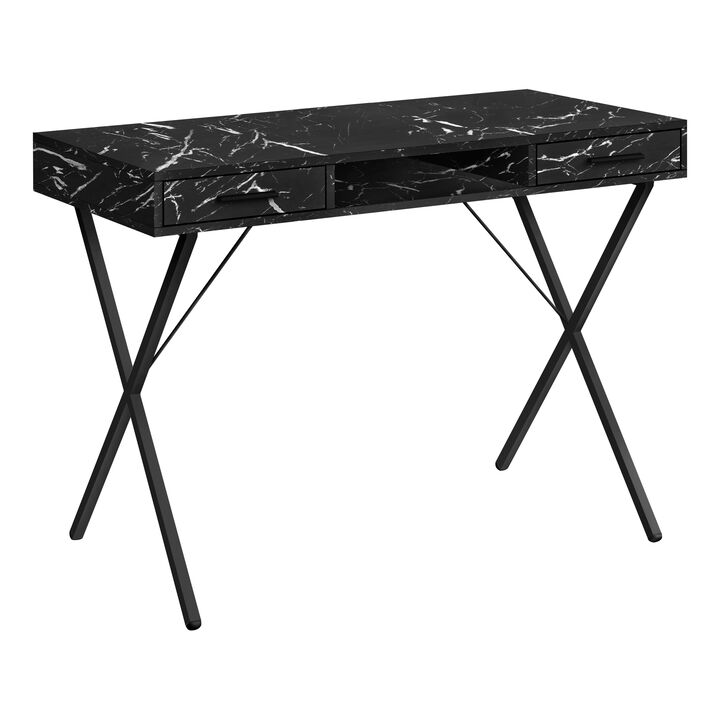 Monarch Specialties I 7793 Computer Desk, Home Office, Laptop, Left, Right Set-up, Storage Drawers, 42"L, Work, Metal, Laminate, Black Marble Look, Contemporary, Modern