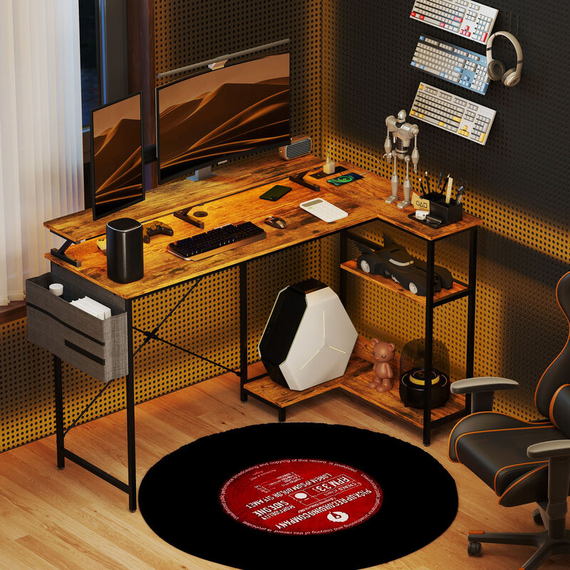 Hivvago 58" Home Office Desk with Monitor Stand and LED Lighting image number 1