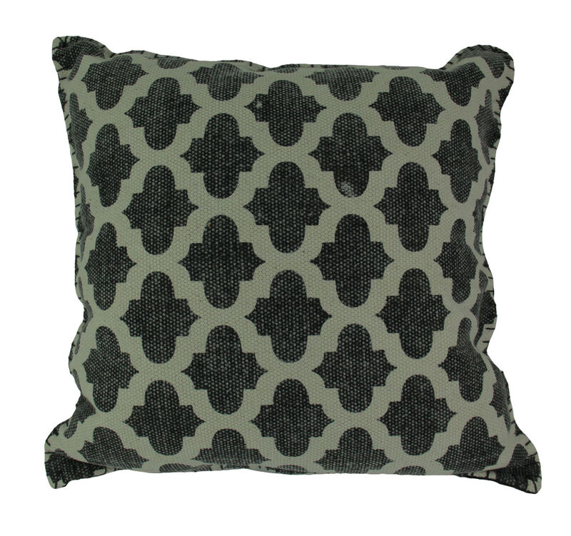 Charcoal Gray Moroccan Quatrefoil Design Cotton Dhurrie Pillow 20 Inch image number 0