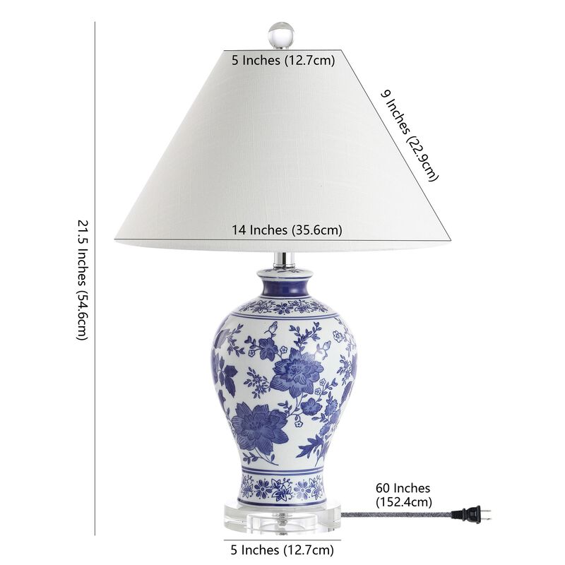 Song Ceramic/Crystal Chinoiserie Floral LED Table Lamp