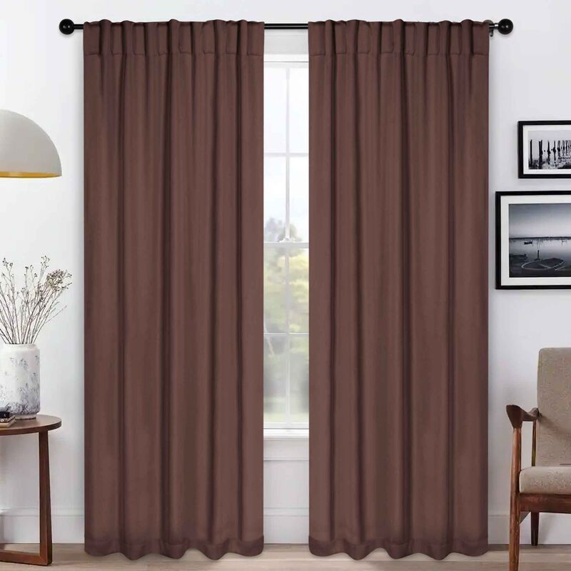 Blackout Window Curtains Set of 2 Solid Room Darkening Back Tab Panels image number 1