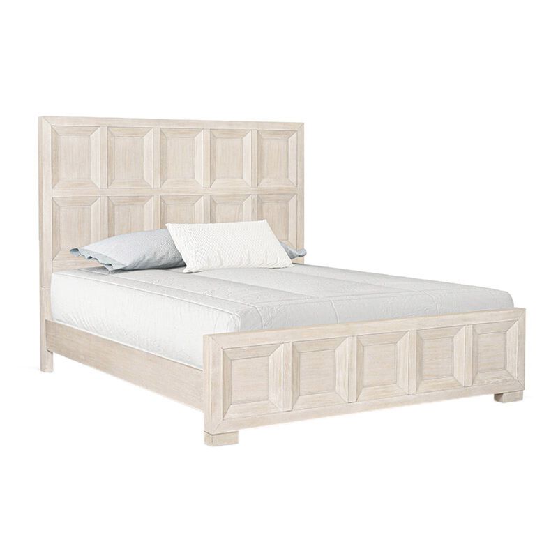 Kizie Queen Size Bed, Modern Classic Recessed Panels, Beige Solid Wood - Benzara
