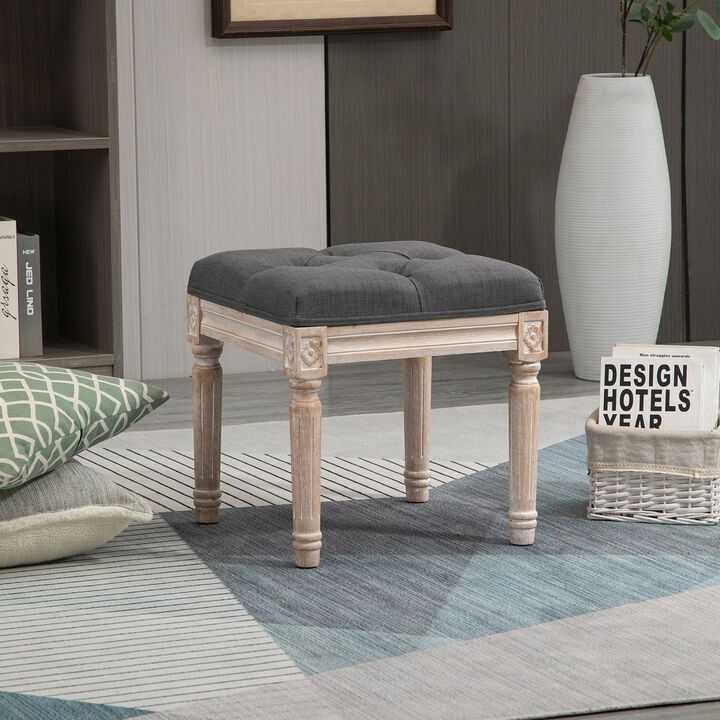 Grey Foot Rest: 15.75" Vintage Tufted Ottoman for Living Room