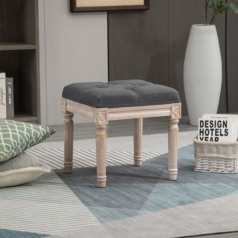 Grey Foot Rest: 15.75" Vintage Tufted Ottoman for Living Room