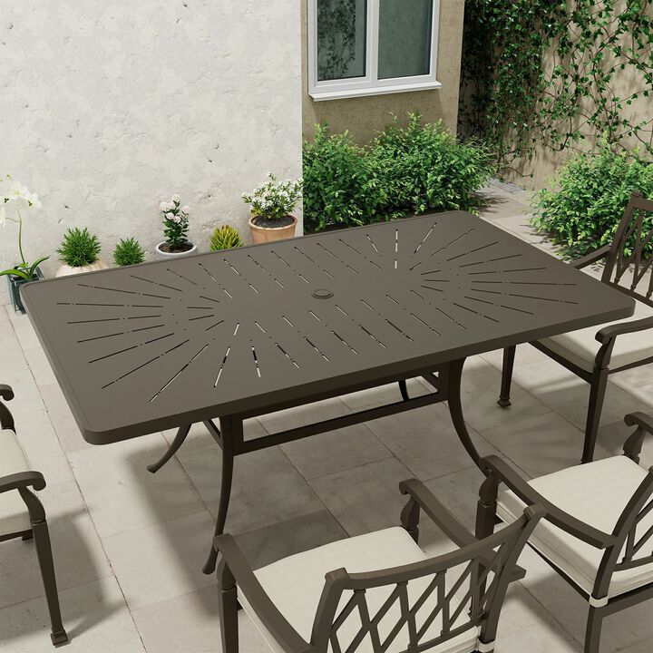 Mondawe 72 in. L x 42 in. W Cast Aluminum Rectangular Outdoor Dining Table with Umbrella Hole