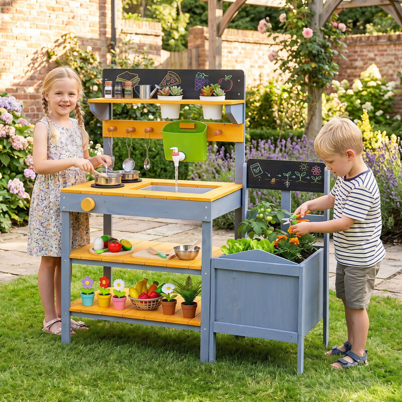 Outdoor Mud Kitchen for Kids with Running Water and Plant Pots image number 1