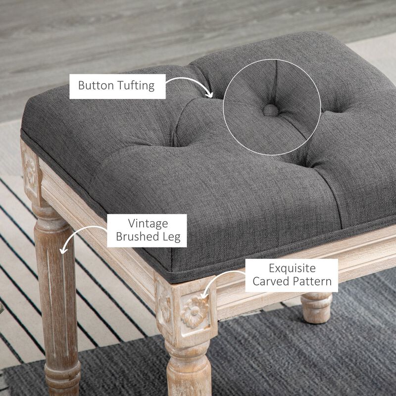 Grey Foot Rest: 15.75" Vintage Tufted Ottoman for Living Room