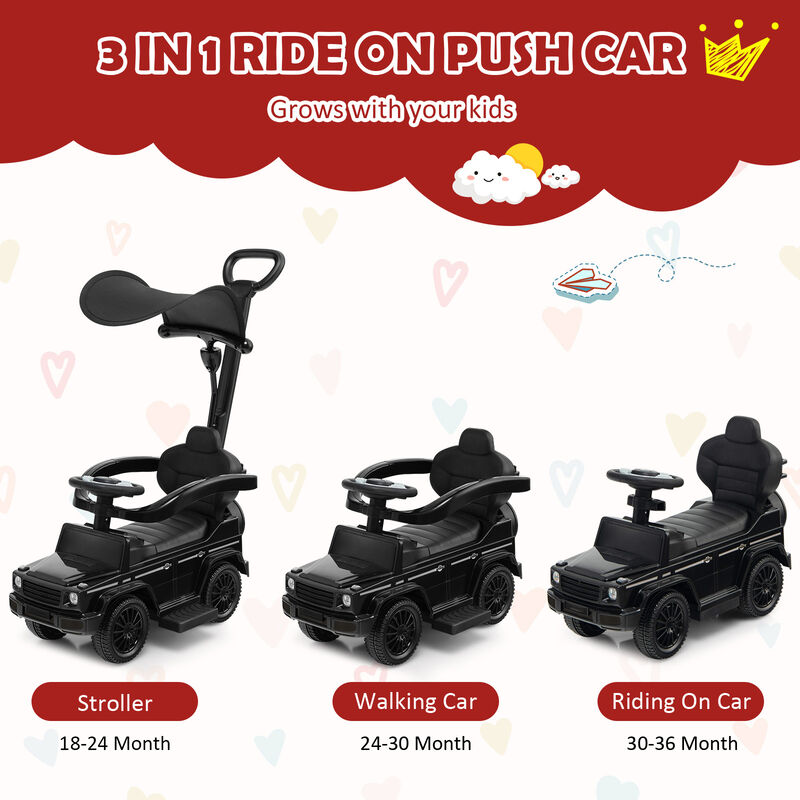 3-in-1 Kids Ride-On Push Car with Canopy for Toddler Outdoor Play image number 6
