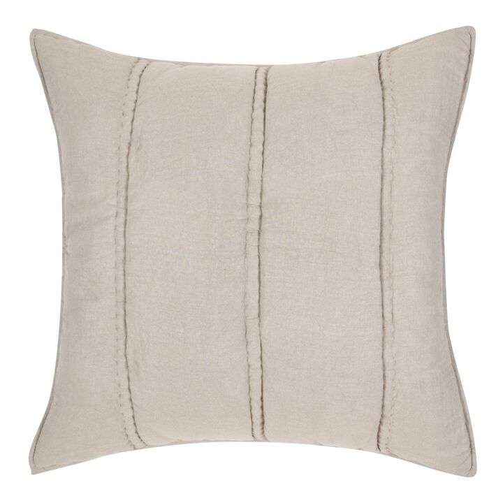 Rawi Square Euro Pillow Sham, 26 Inch Beige Channel Ramie and Cotton - Benzara