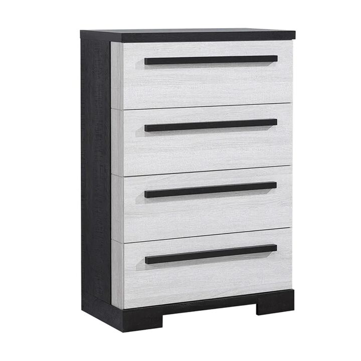 Ruthe Tall Dresser Chest with 4 Drawers, Ebony Black, White Wood