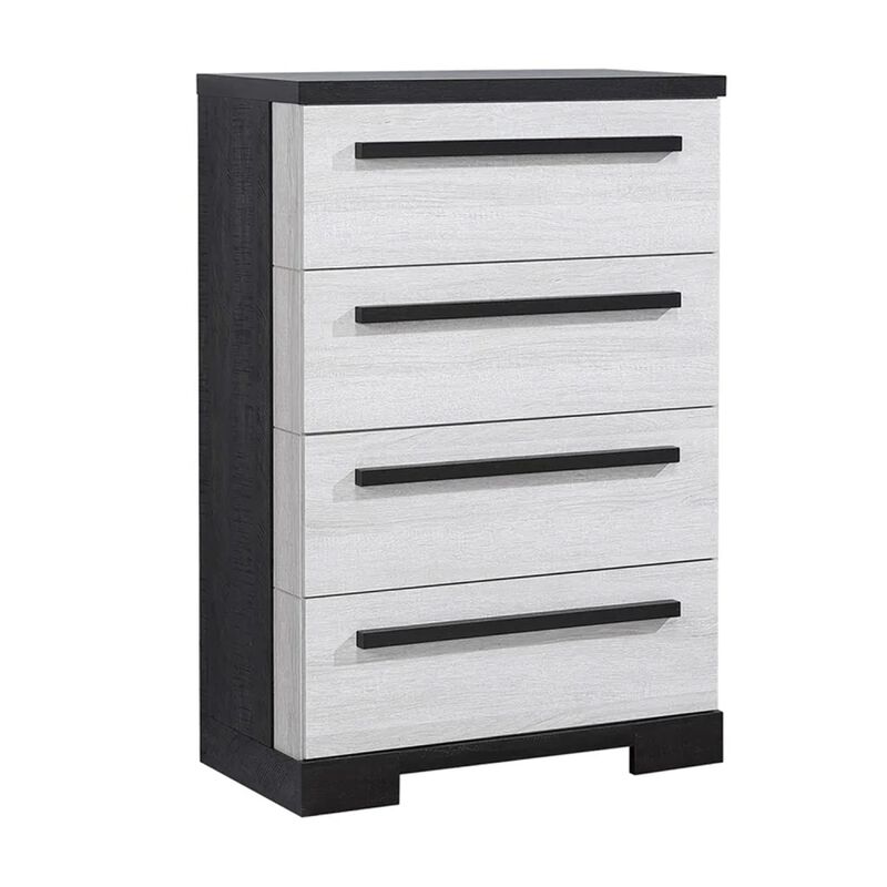 Ruthe Tall Dresser Chest with 4 Drawers, Ebony Black, White Wood