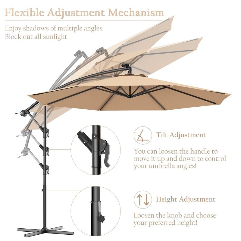 Mondawe 10 Feet Patio Umbrella with Crank and Solar LED Lights