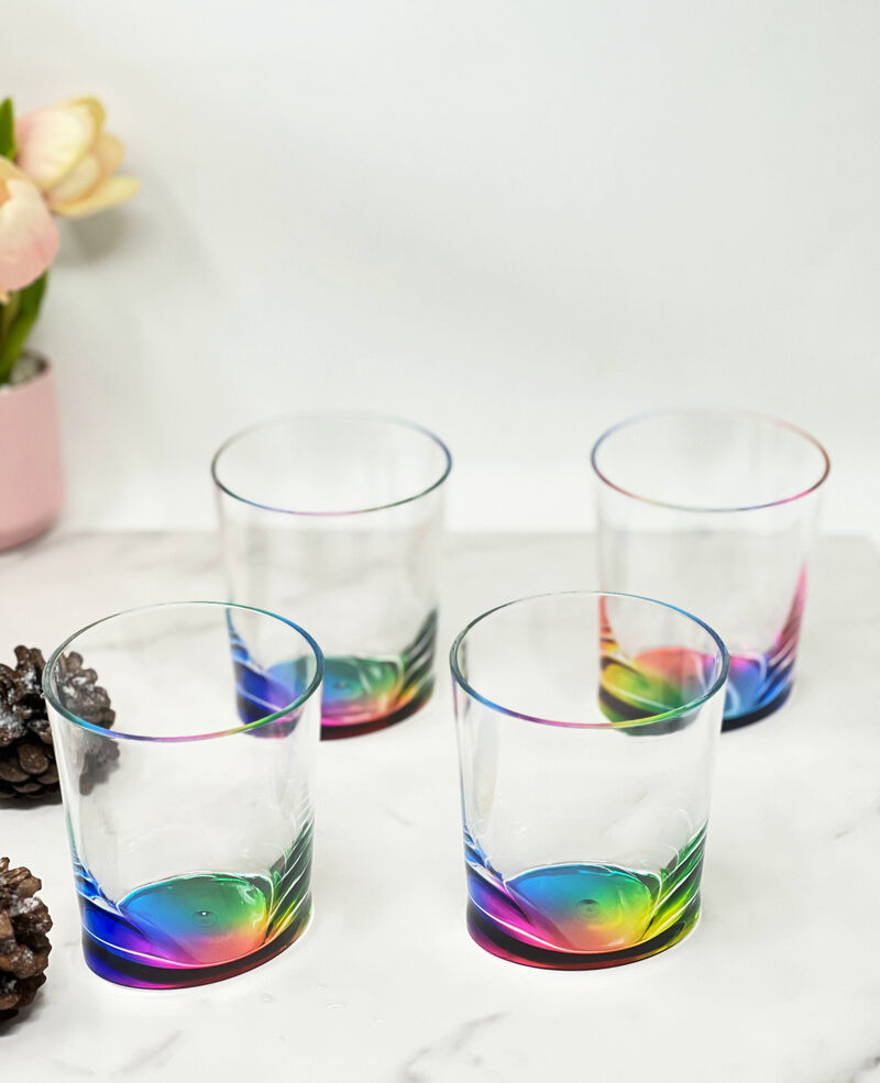 Set of 4 Geometric Acrylic Stemless Whiskey Glasses for Cocktails and Drinks