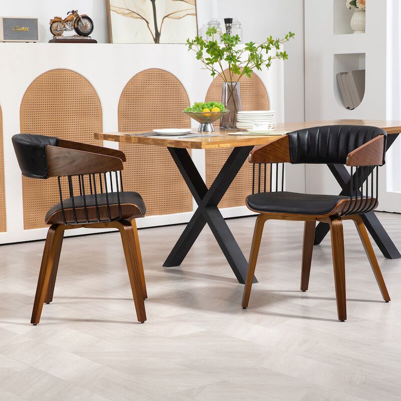 Glamour Home Beaumont Black Faux Leather Dining Chair with Walnut Wood Frame and Legs