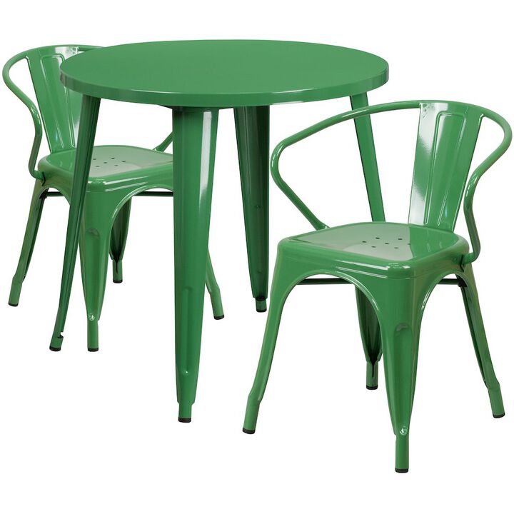 Flash Furniture 30" Round Metal Indoor-Outdoor Table Set with 2 Arm Chairs