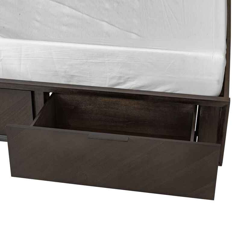 Cid Vein Queen Size Platform Bed, Panel Headboard, 2 Drawers, Brown Acacia - Benzara