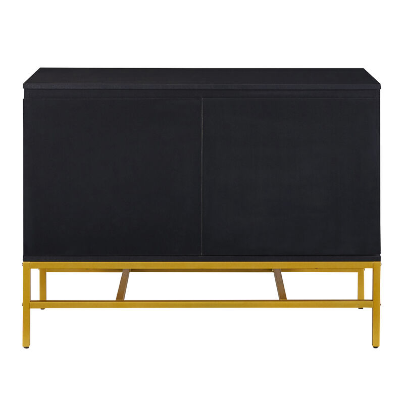 Minimalist Luxury Cabinet Two Door Sideboard with Gold Metal Legs for Living Room, Dining Room (Black)