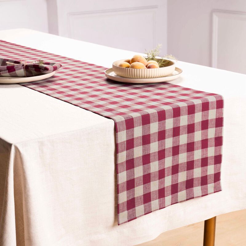 Solino Home Morgan Check 100% Linen Table Runner &ndash; Handcrafted, Machine Washable, Perfect for Holiday and Everyday Dining