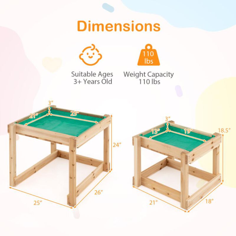 Hivvago Wooden Sand and Water Tables with Protective Cover for Kids