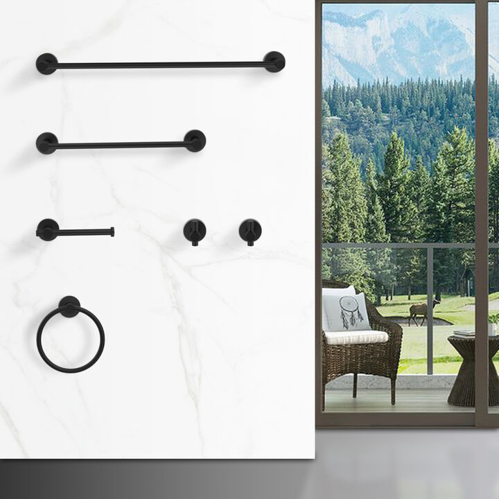 Bathroom Hardware Set, Thicken Space Aluminum 6 PCS Towel bar Set- Matte Black 24 Inches Wall Mounted