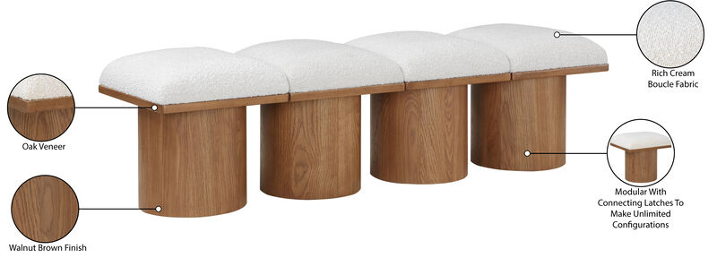 Meridian Furniture Pavilion Cream Boucle Fabric Bench