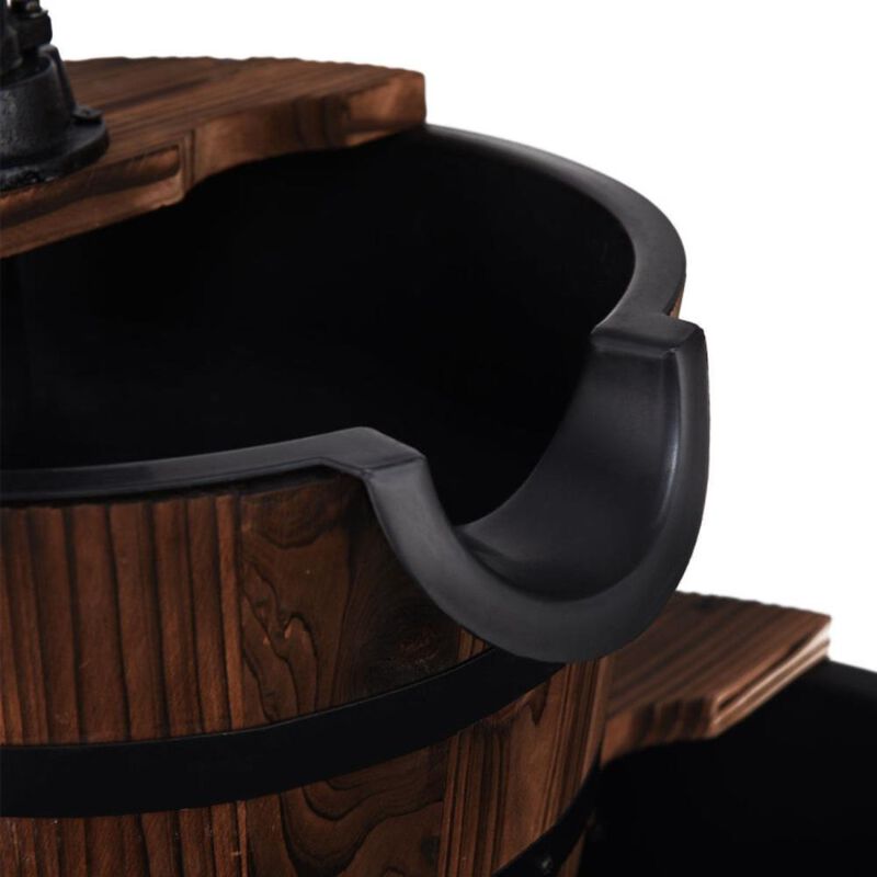 Hivvago 2-Tiers Outdoor Wooden Barrel Waterfall Fountain with Pump