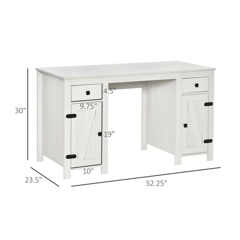 White Barn Door Desk: Home Office Writing Desk with Adjustable Shelf