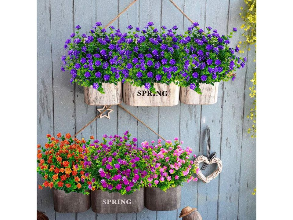 8 Bundle Purple Artificial Hanging Flowers UV Resistant Outdoor Garden Porch