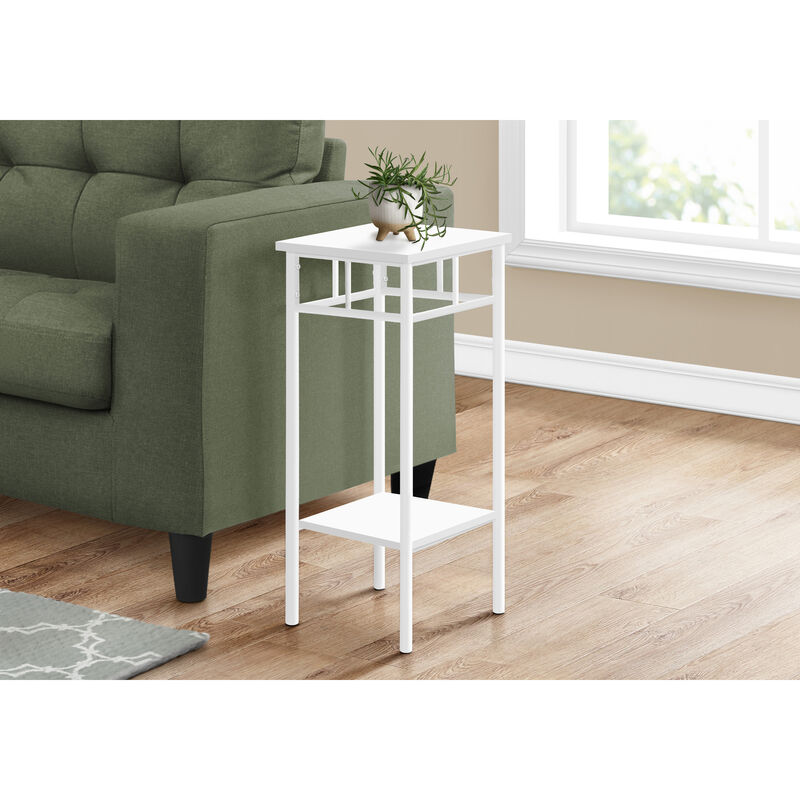 Monarch Specialties I 3279 Accent Table, Side, End, Plant Stand, Square, Living Room, Bedroom, Metal, Laminate, White, Contemporary, Modern