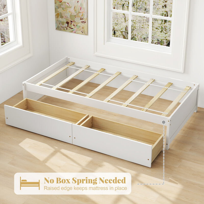 Captain Bed with 2 Drawers and Slats Support for Space-Saving Storage and Comfortable Sleep