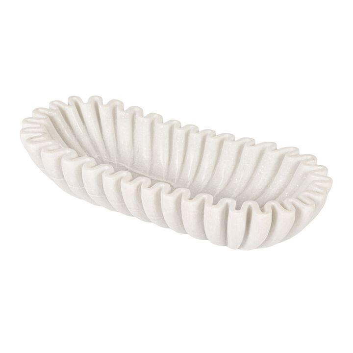 Marble Oval Ruffle Bowl, White