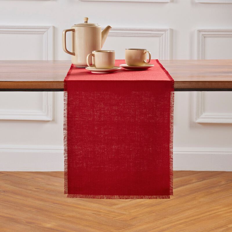 Solino Home Fringe 100% Linen Table Runner &ndash; Handcrafted, Machine Washable, Perfect for Holiday and Everyday Dining