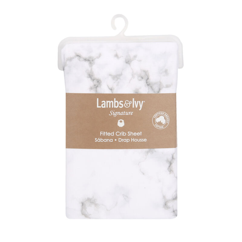 Lambs & Ivy Signature Gray/White Marble Organic Cotton Fitted Crib Sheet