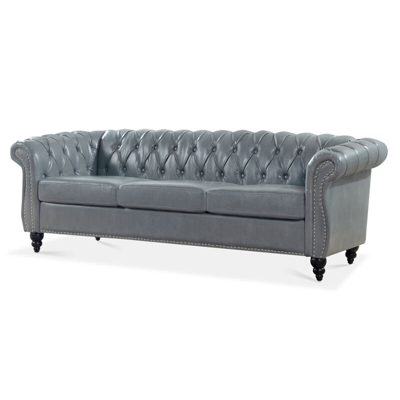 Rolled Arm Chesterfield 3 Seater Sofa. image number 5
