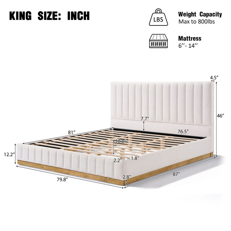 Christopher Knight Home Nathan Modern Linen Upholstered Platform Bed Frame with Vertically Stitched Thick Headboard image number 2