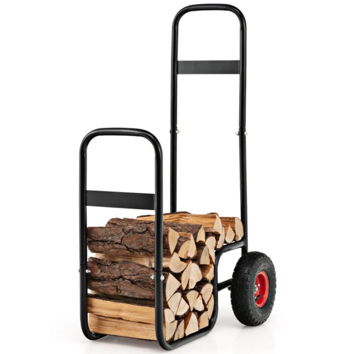 Hivvago Firewood Log Cart Carrier with Wear-Resistant and Shockproof Rubber Wheels