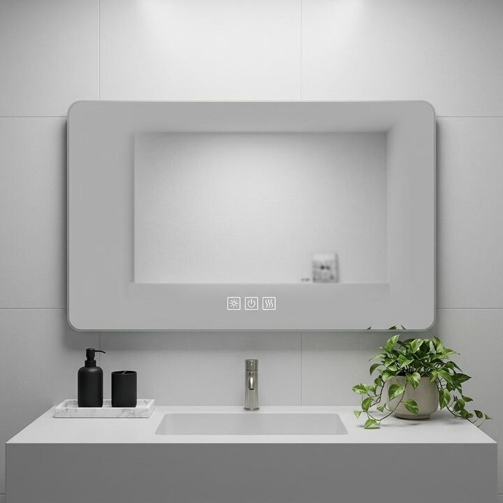HomeRoots 28" Lighted Frameless Anti Fog Bathroom Vanity Mirror