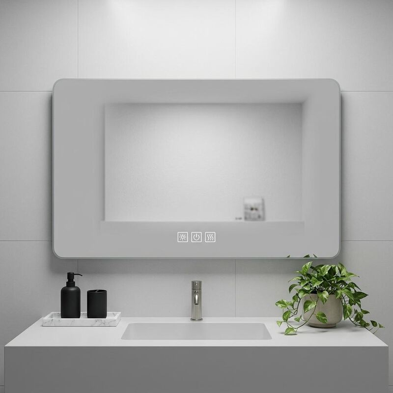 HomeRoots 28" Lighted Frameless Anti Fog Bathroom Vanity Mirror image number 1