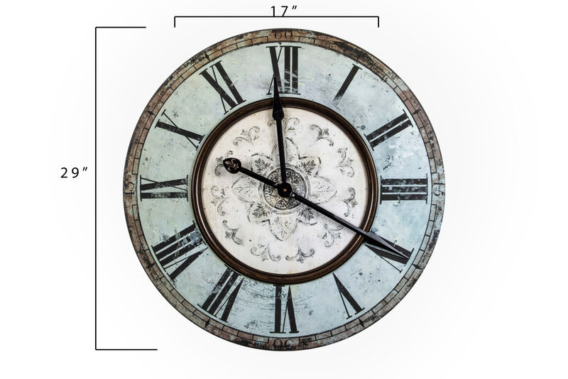 Decorative Round Wood Wall Clock with Distressed Finish, Mint Green image number 2
