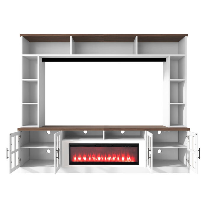 95.5" W Wall Unit Entertainment Center for TVs up to 80" w Electric Fireplace Cabinets & Bookshelves