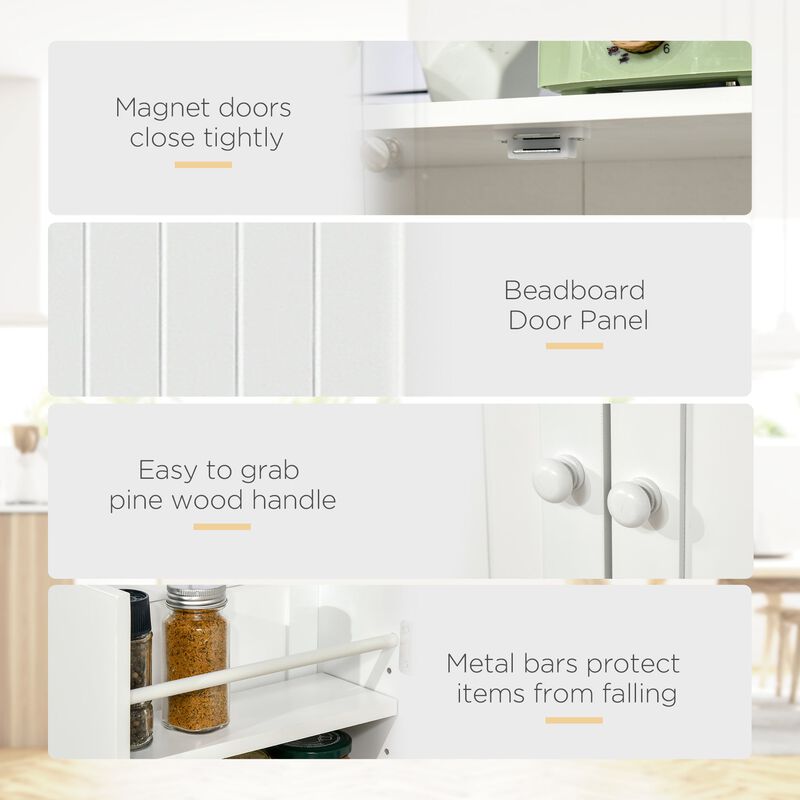 White Kitchen Storage: 41" Freestanding Pantry Cabinet with 5 Tiers