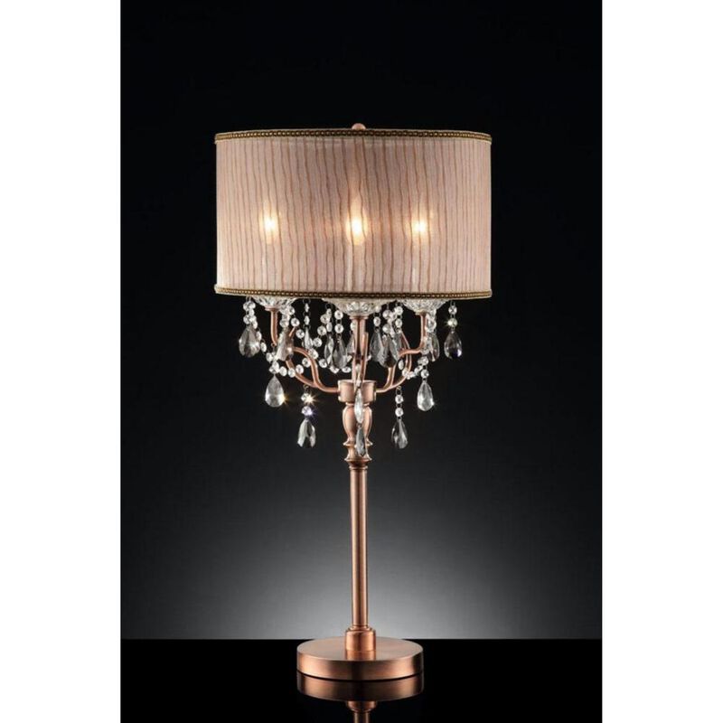 Hivvago 32" Clear and Rose Gold Faux Crystal Accent Table Lamp