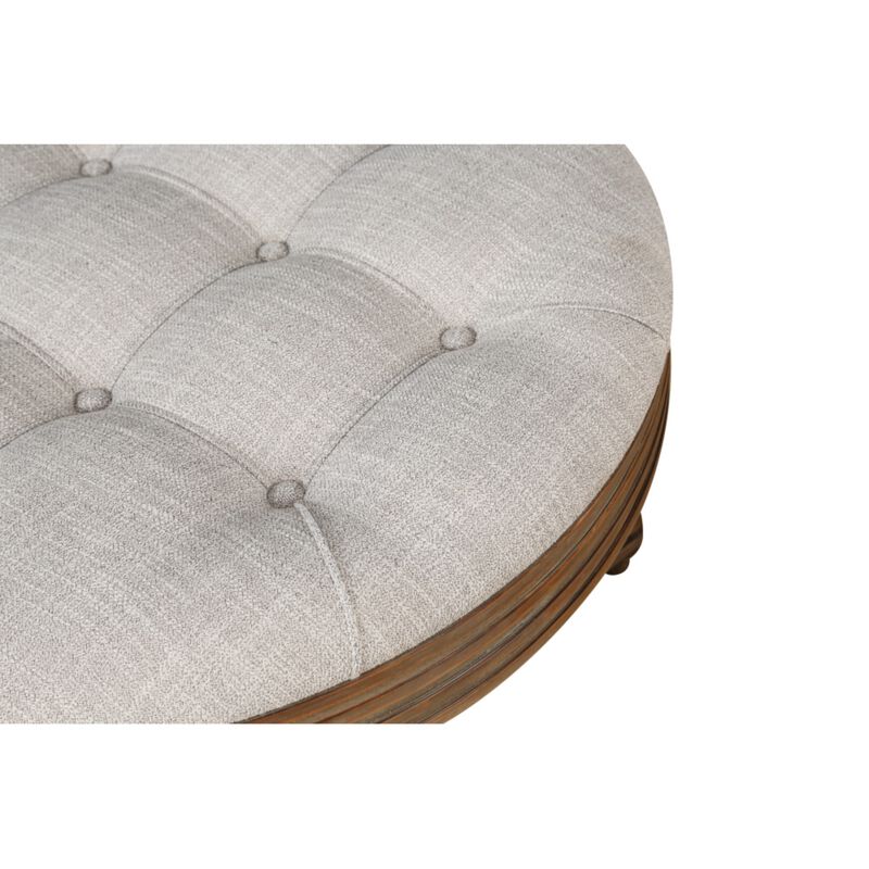 Plozup Large Round Tufted Linen Upholstered Ottoman Coffee Table image number 6