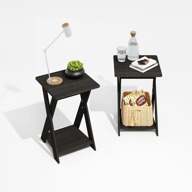 Modern Simplistic Criss-Crossed End Table, Black Espresso, Set of 2