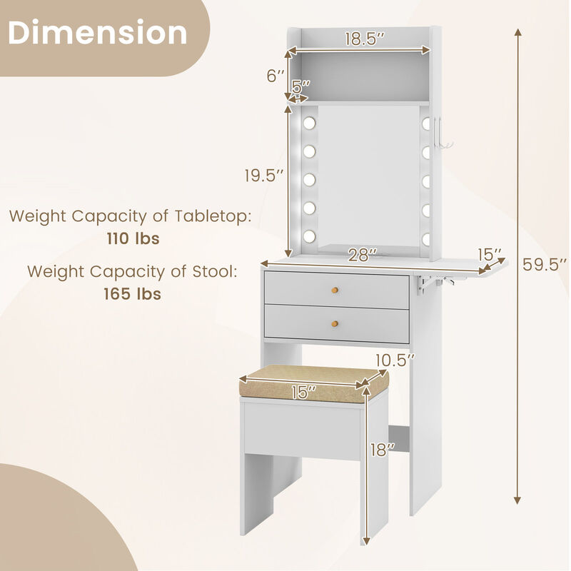 3-Color Lighted Mirror Vanity Desk Set with Power Outlets for Bedroom or Dressing image number 3
