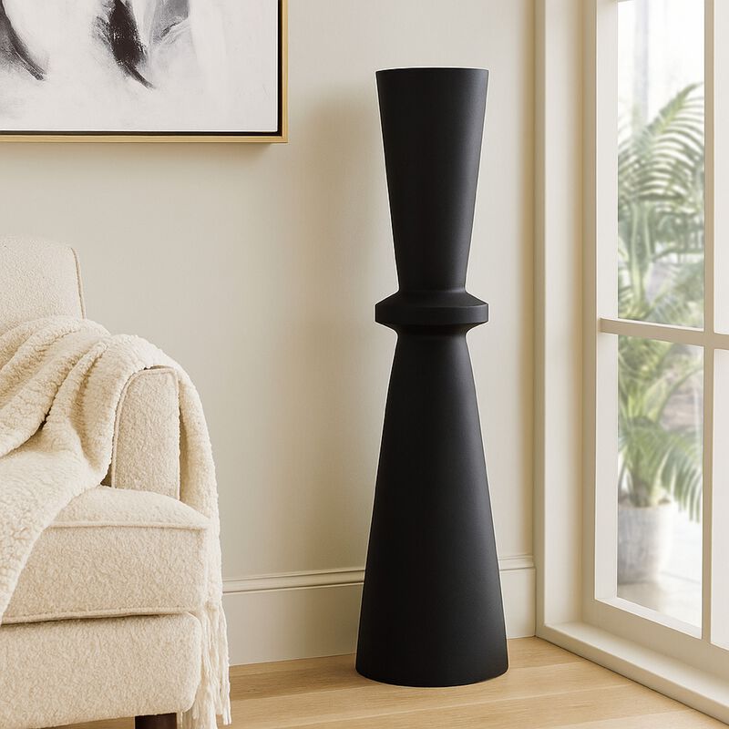Loci Accent Vase, 40 Inch Hourglass Design, Textured Black Polyresin